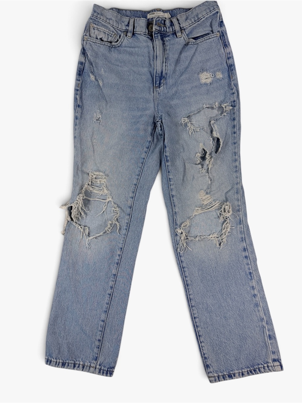 Garage Denim Vintage Straight Jeans Womens 28 Light Wash Distressed Ripped 90s